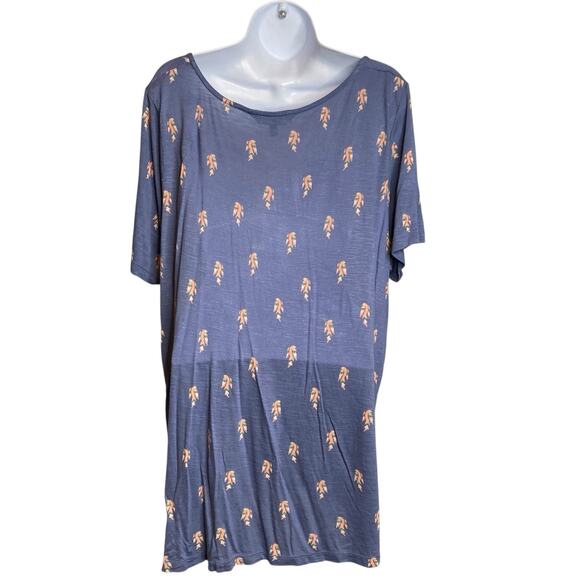 Ulla Popken Women's Blue Feather Print Button Front Tunic Top Size 16 Boho Flowy - Picture 2 of 11